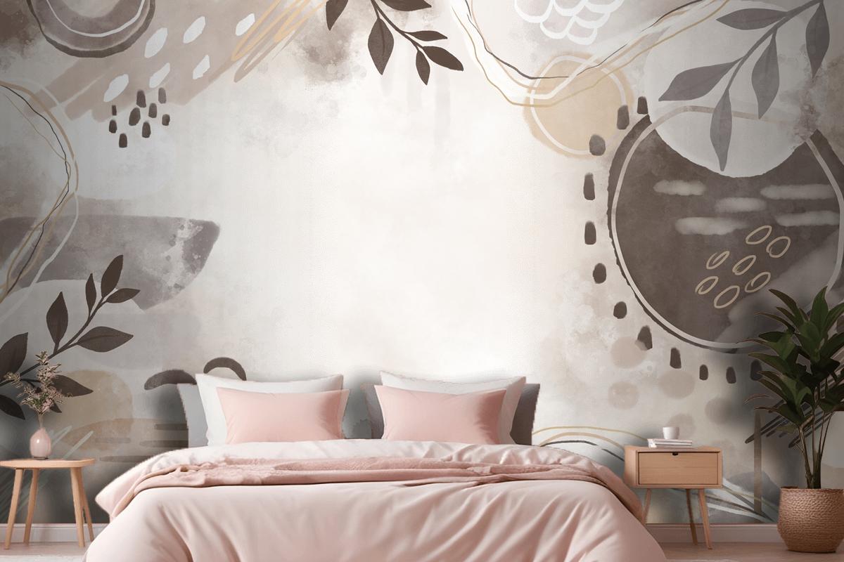 Watercolor Neutral Earth Tones Bedroom Wallpaper Mural