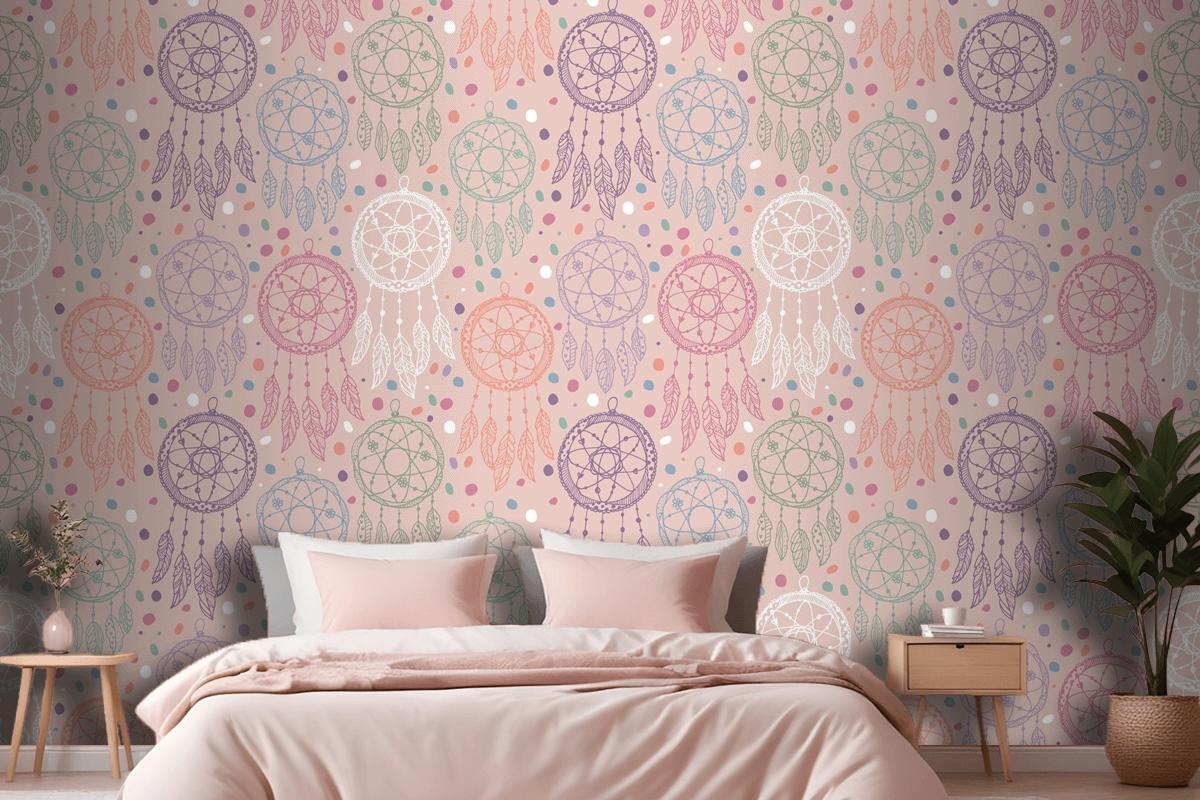 Engraving Hand Drawn Boho Pattern Design Bedroom Wallpaper Mural