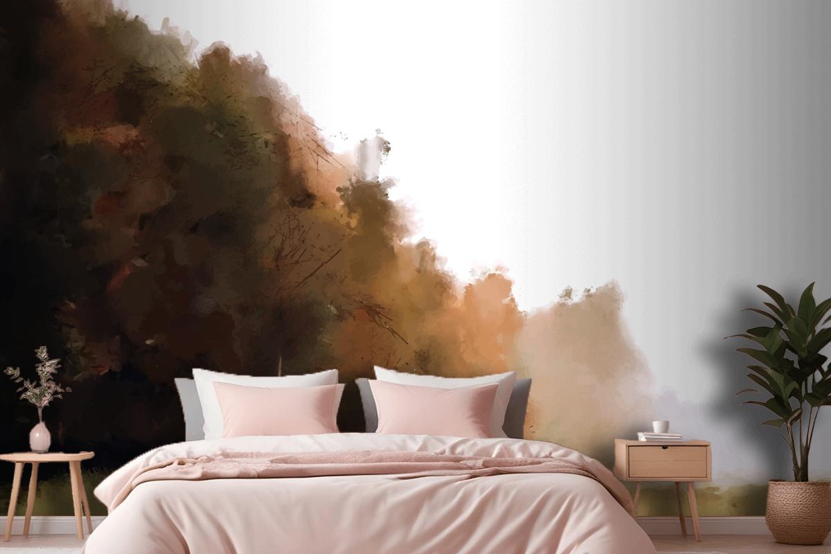 Watercolor Autumn Landscape Bedroom Wallpaper Mural