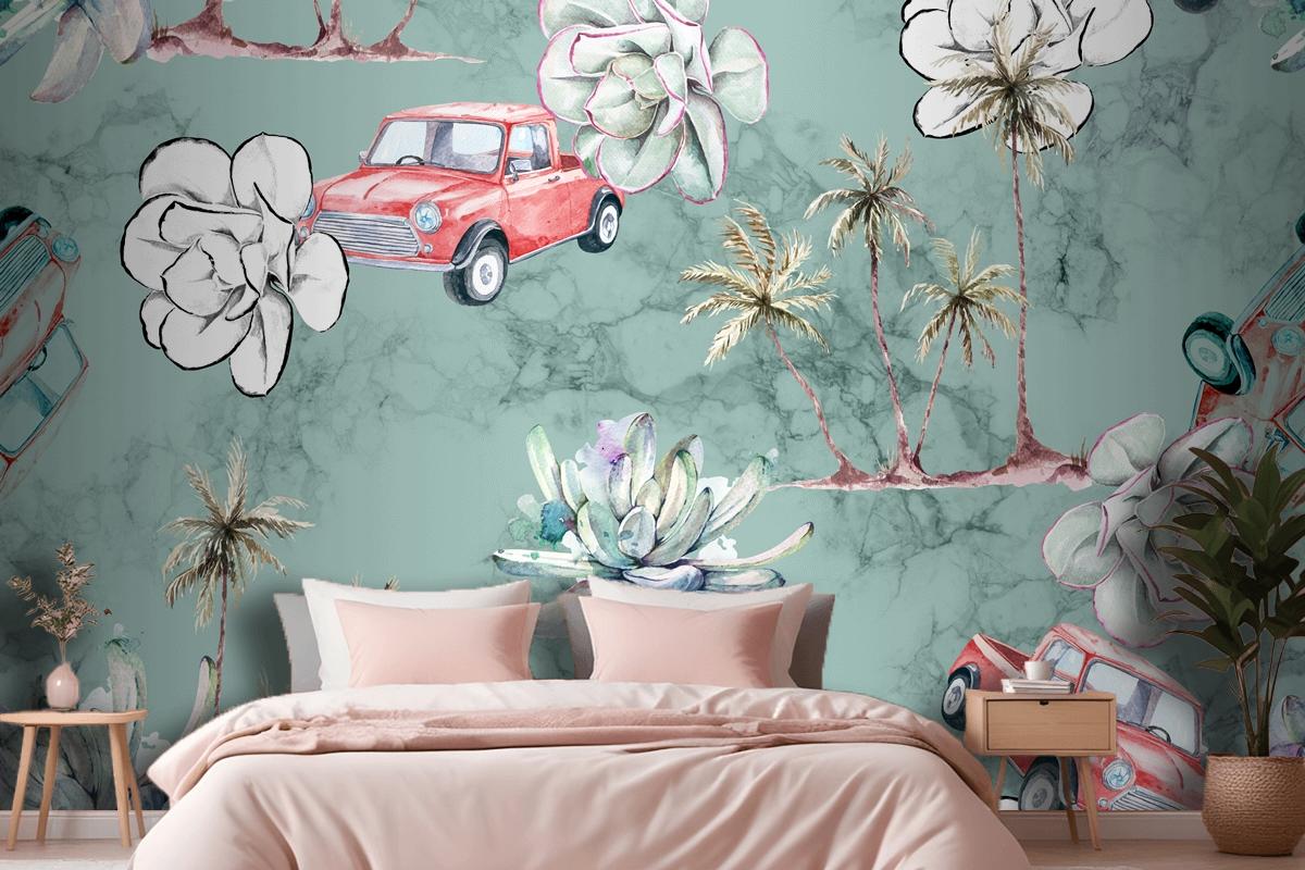 Seamless Pattern Tropical And Palm Trees Bedroom Wallpaper Mural