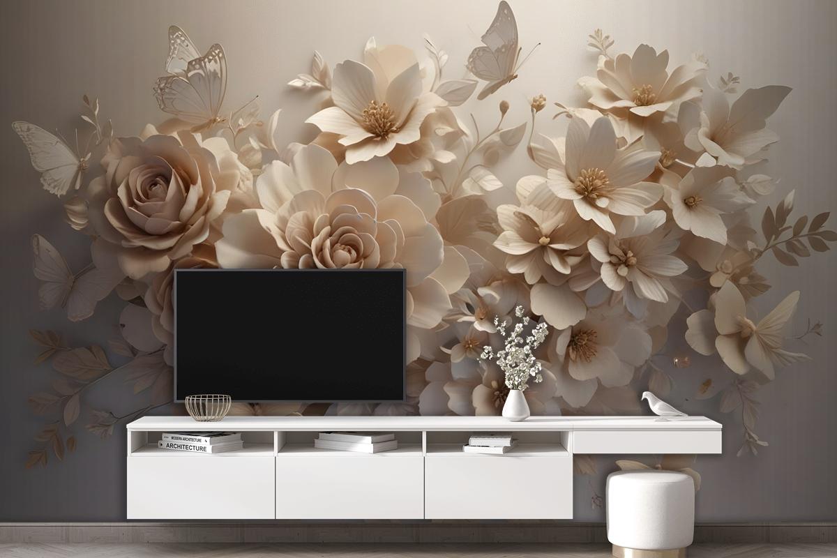 3D Look Faux Embossed Floral Wallpaper Mural