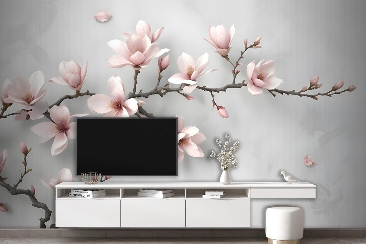 3D Look Pink Magnolia Blossom Wallpaper Mural