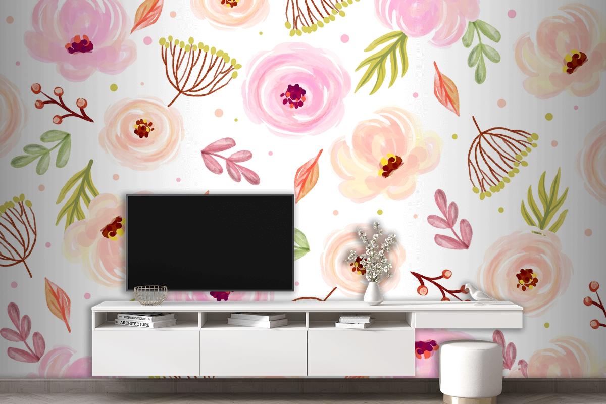 Floral Watercolor Background With Soft Colors Wallpaper Mural