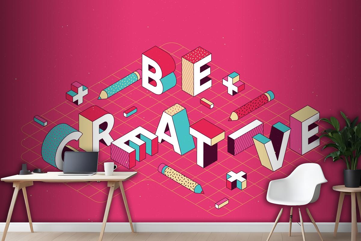 Isometric Typographic Message Wallpaper Mural