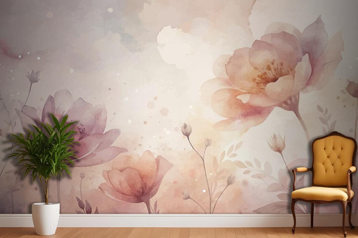 Beautiful Watercolor Flower Background Living Room Wallpaper Mural