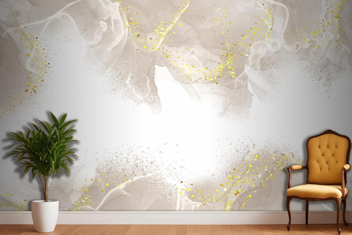 Elegant Hand Painted Neutral Alcohol Ink Living Room Wallpaper Mural
