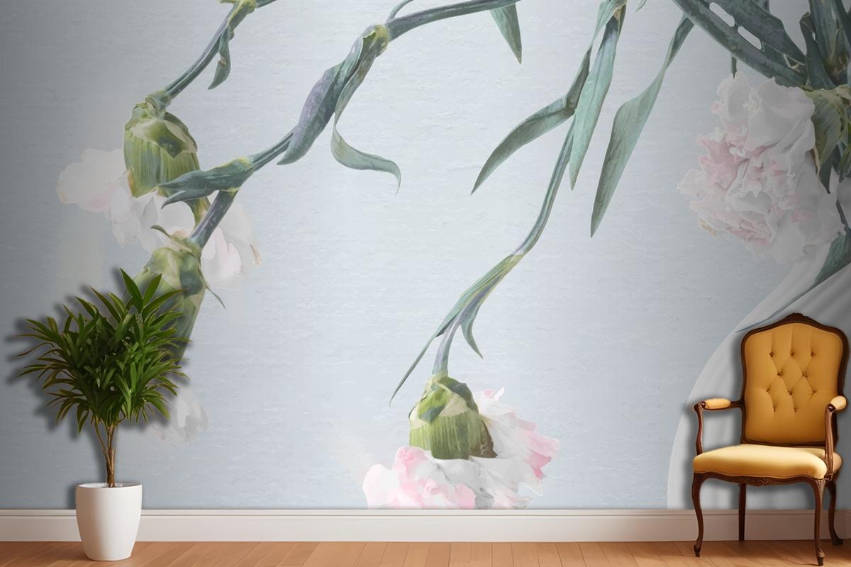 Flower Background Blue And Pink Carnation Psychedelic Art Living Room Wallpaper Mural
