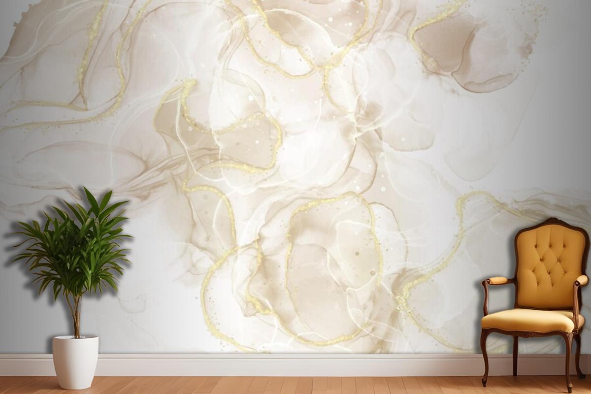 Fluid Art Hand Painted Background With Gold Glitter Elements Living Room Wallpaper Mural