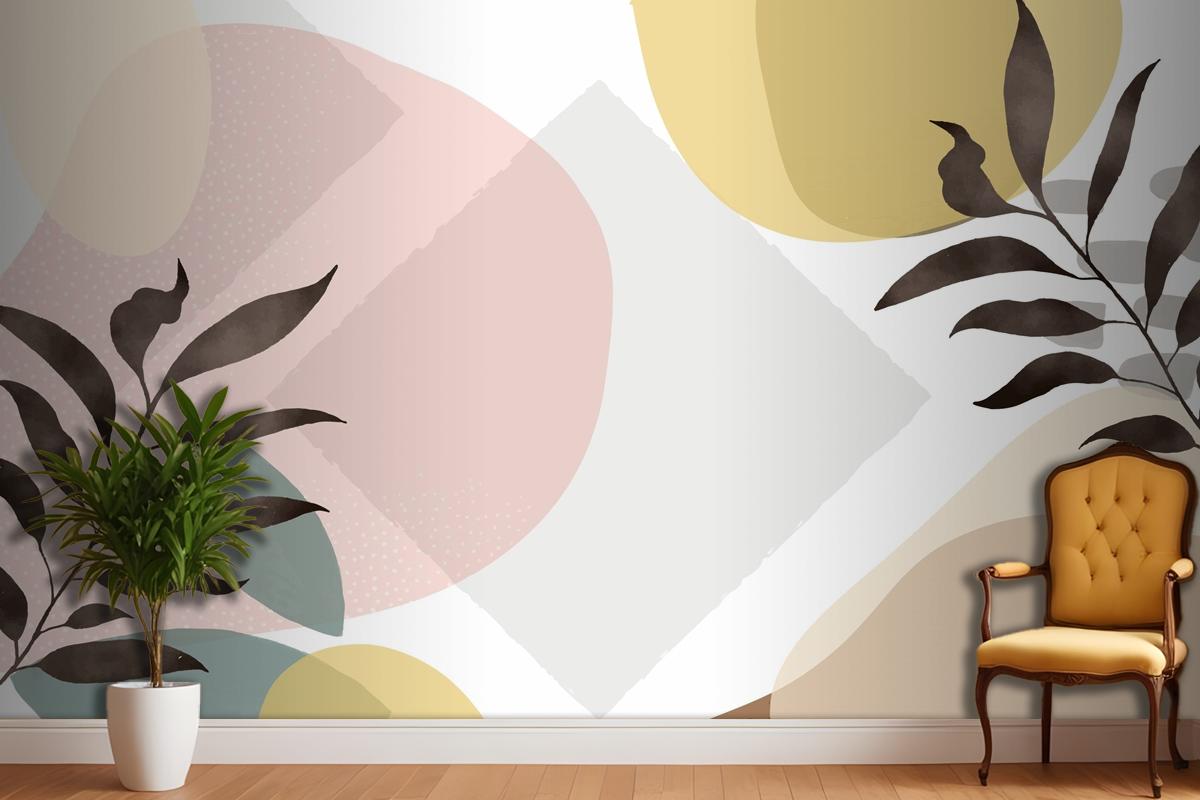 Minimal Hand Drawn Background With Plants Living Room Wallpaper Mural
