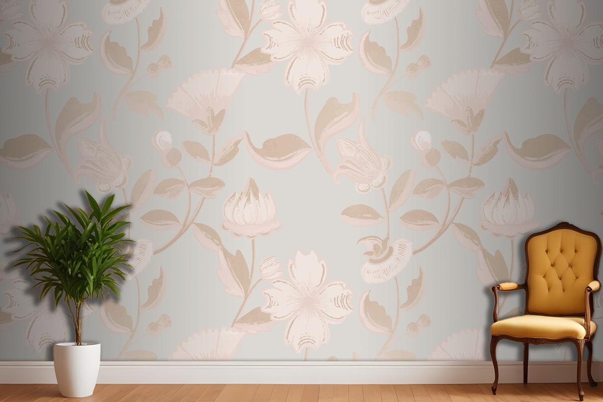 Vintage Neutral Floral Pattern Living Room Wallpaper Mural