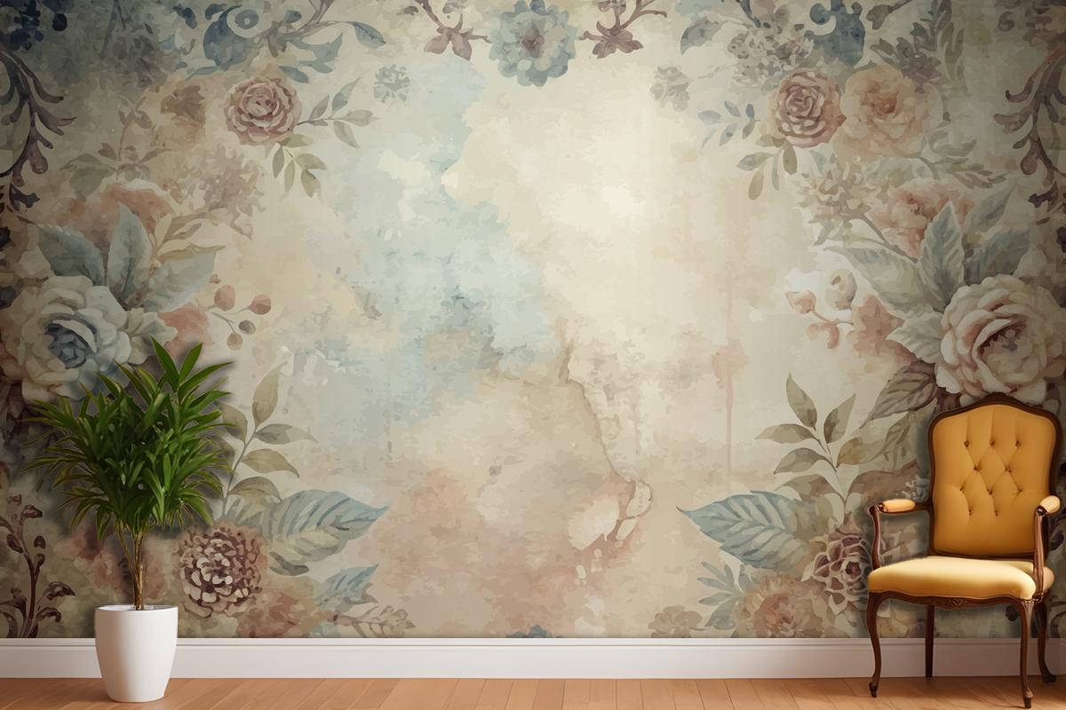 Watercolor Frame Background Of Flowers Living Room Wallpaper Mural