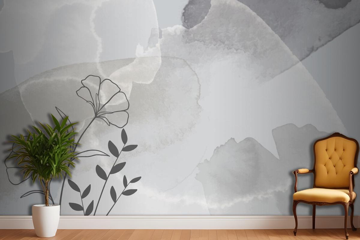 Watercolor Hand Drawn Background With Flowers Living Room Wallpaper
