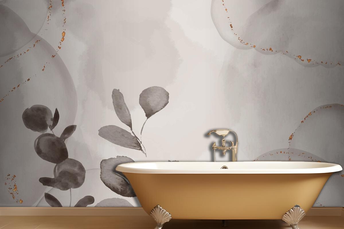 Watercolor Hand Drawn Background With Leaves Wallpaper Mural