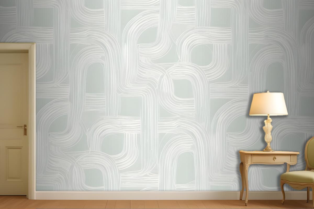 A Seamless Geometric Pattern With Interlocking Curved Shapes In Shades Of White And Light Green Wallpaper Mural