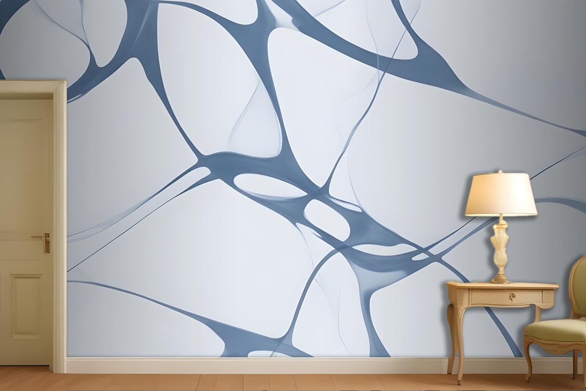 Abstract Blue And White Pattern With Organic Flowing Shapes Wallpaper Mural