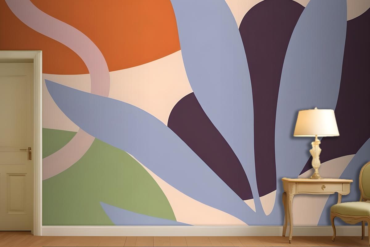 Abstract Colorful Shapes And Forms In Shades Of Orange Purple Gray And Green Wallpaper Mural