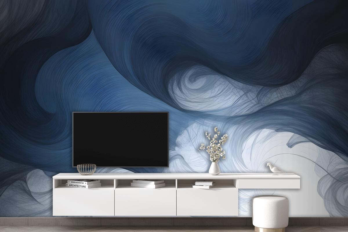 Abstract Dark Blue Brush Wallpaper Mural