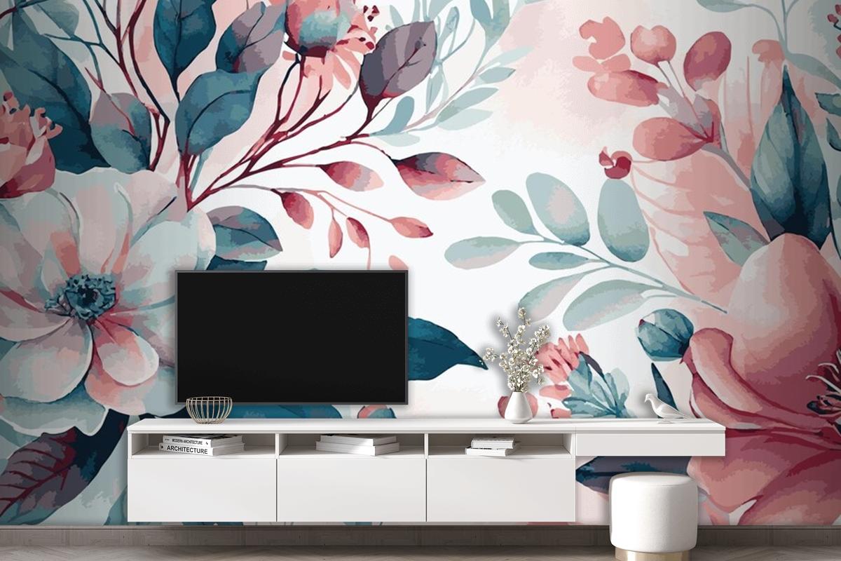 Abstract Floral Art Background Template Botanical Watercolor Wallpaper Mural