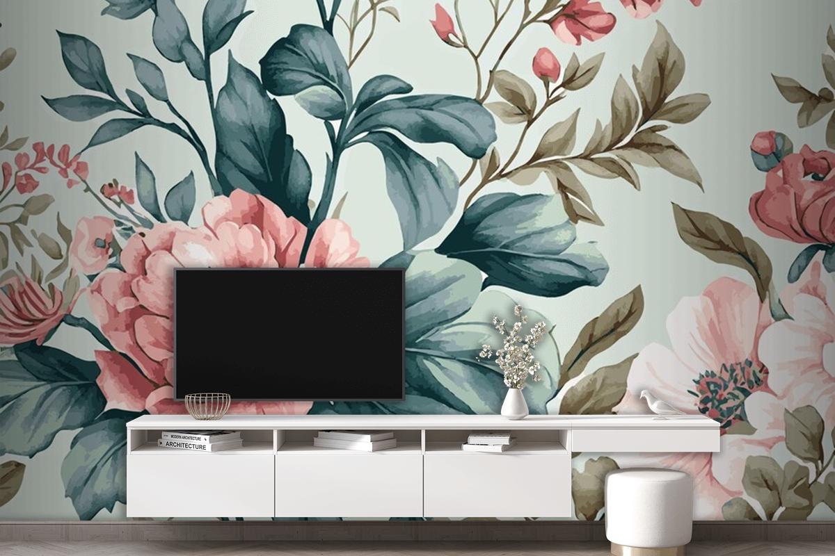 Abstract Floral Art Template Botanical Watercolor Wallpaper Mural