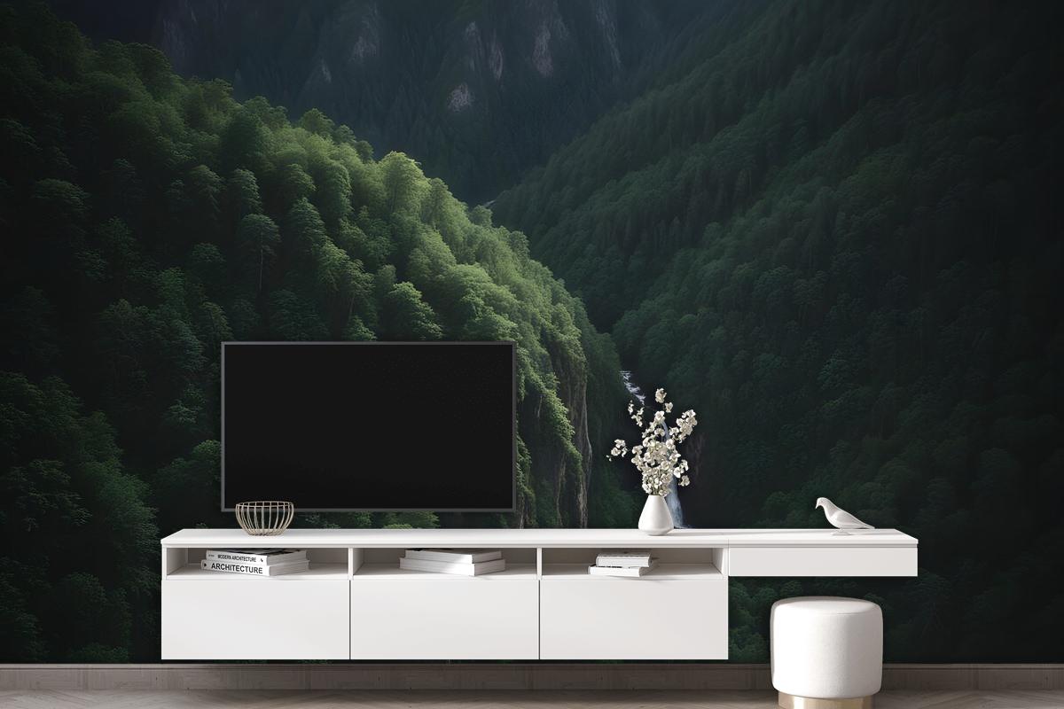 Aerial Nature Forest On Mountains View Wallpaper Mural