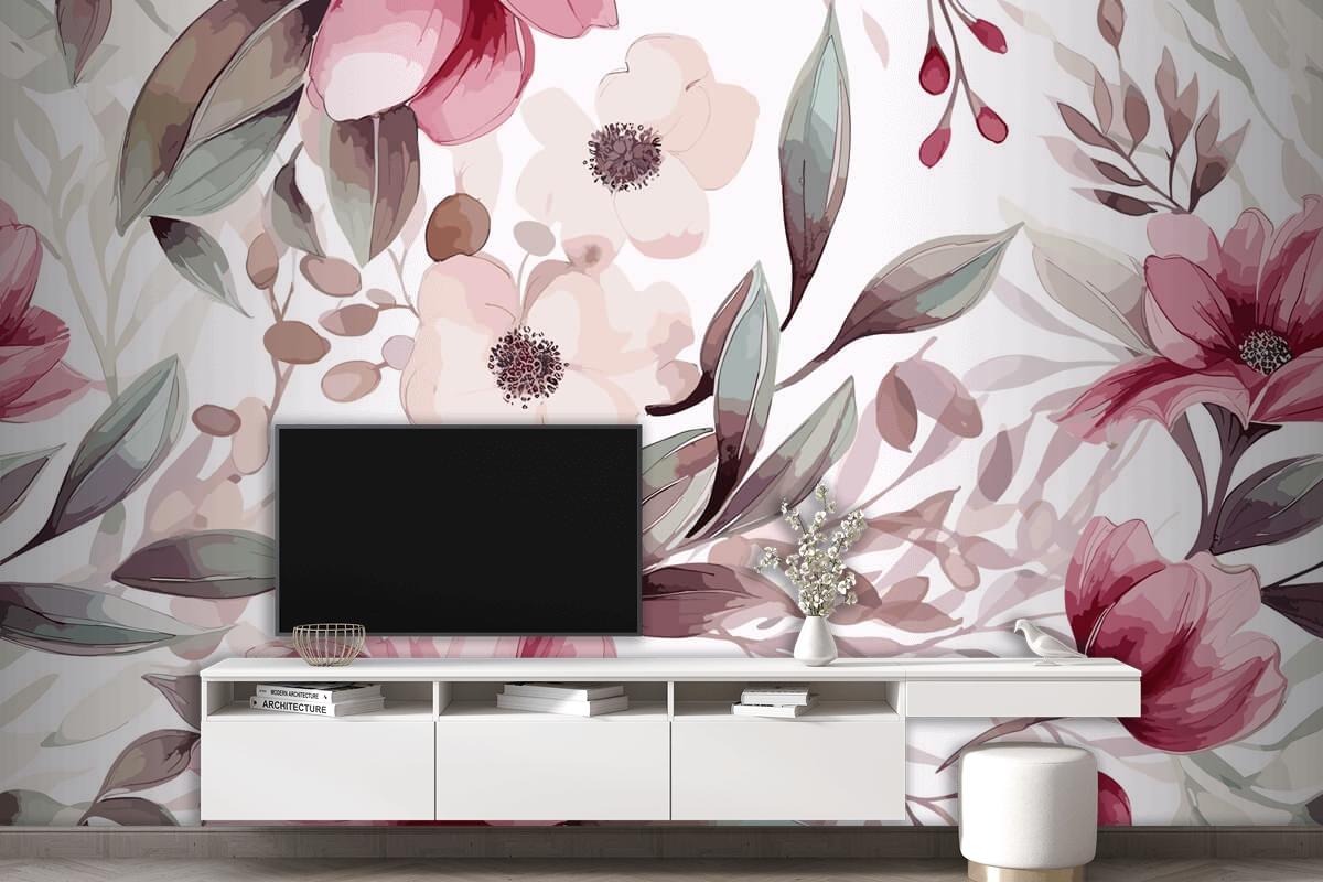 Artistic Hand Drawn Floral Ornament Pattern Wallpaper Mural