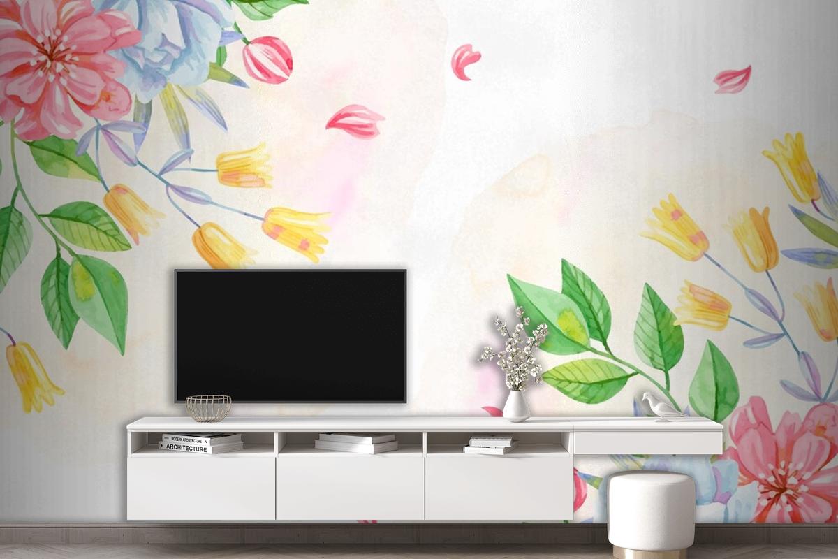 Background Pastel Colors Watercolor Flowers Wallpaper Mural