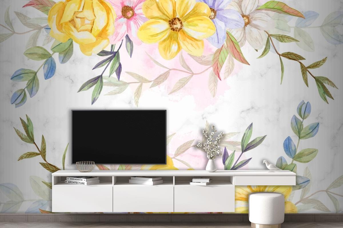 Background Watercolor Flowers In Pastel Colors Wallpaper Mural