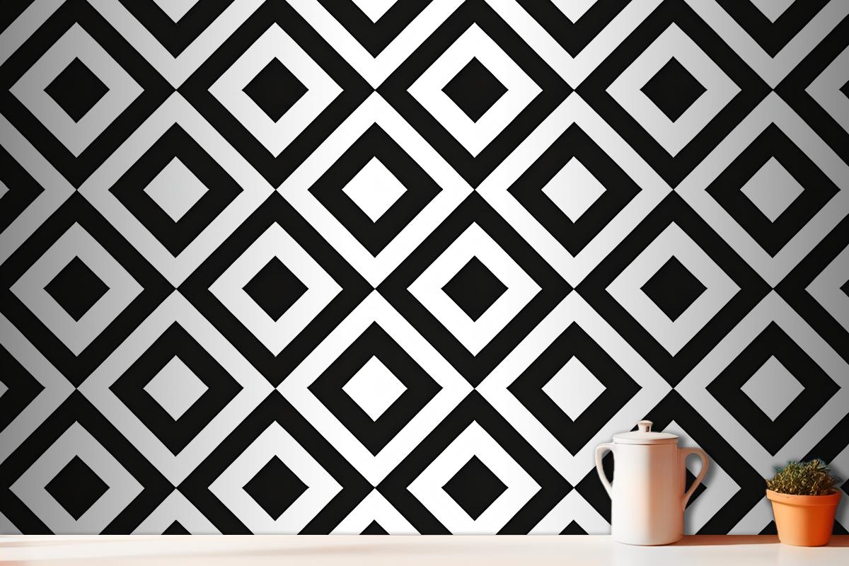 Black & White Diamond Pattern Wallpaper Mural