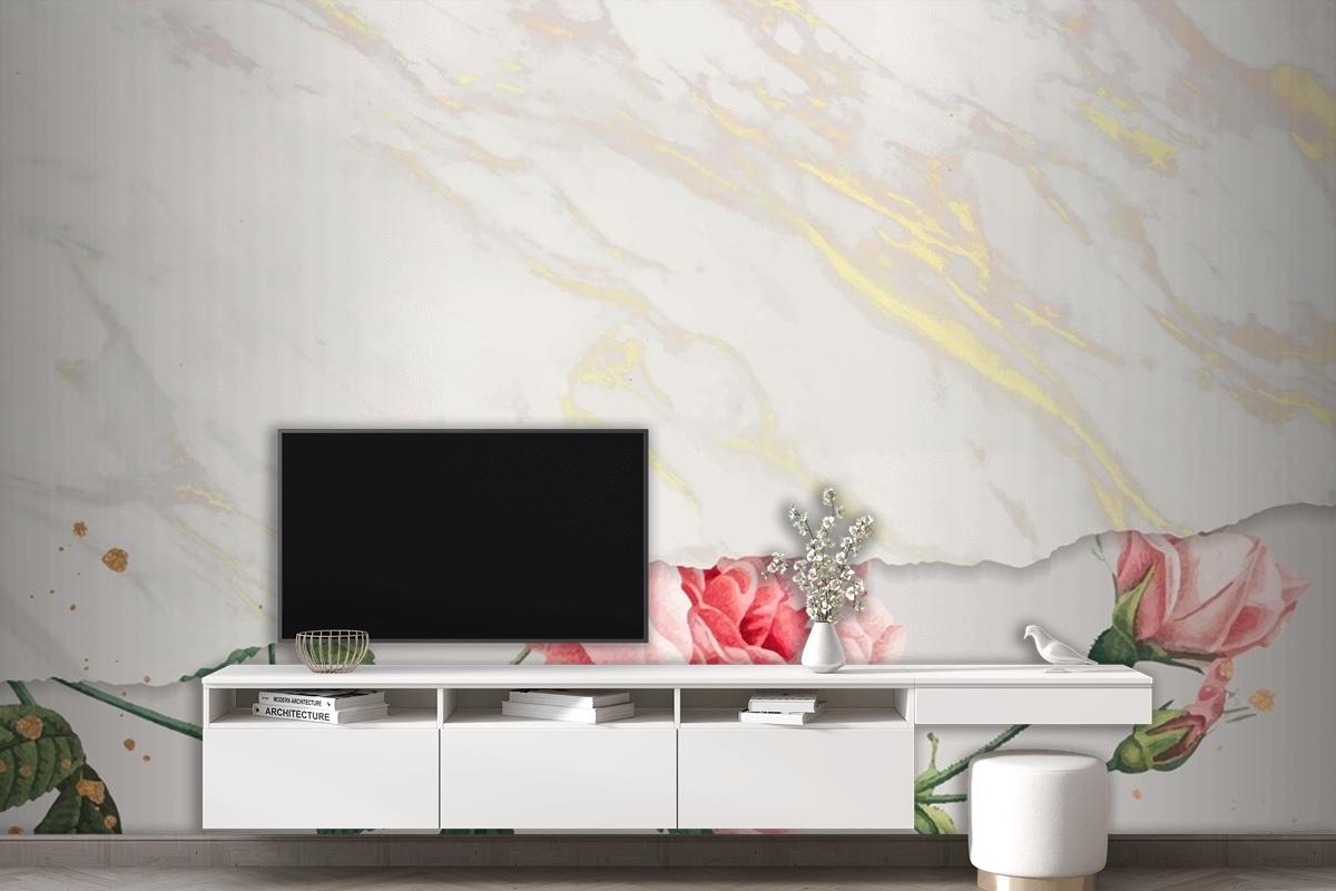 Blank Pink Rose Frame Wallpaper Mural