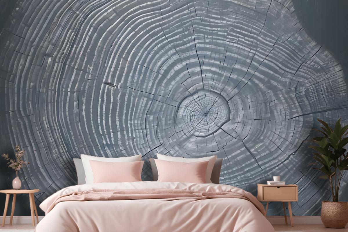 Blue Gray Wood Grain Print Wallpaper Mural
