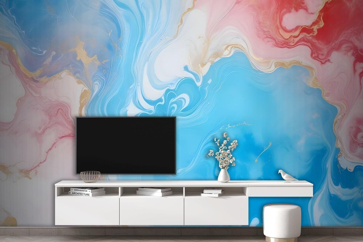 Blue Marble With Red Splash Wallpaper Mural