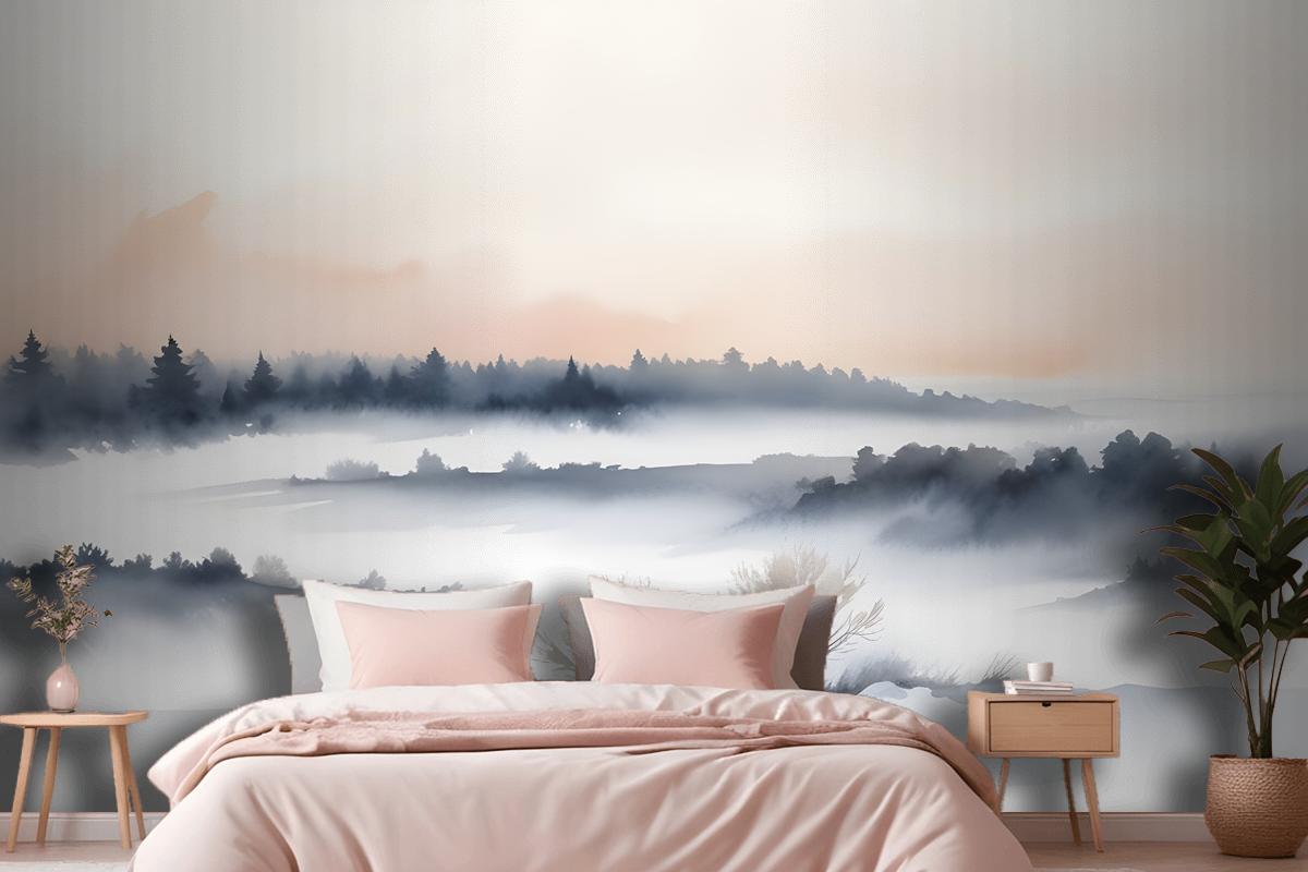 Calm Watercolor Sky And Landscape Wallpaper Mural