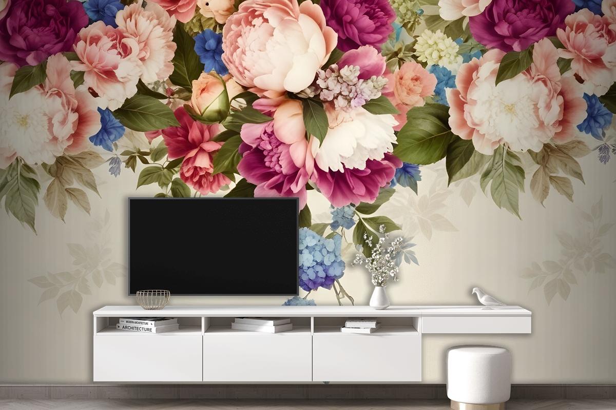 Classical Colorful Vine Flowers Bedroom Wallpaper Mural