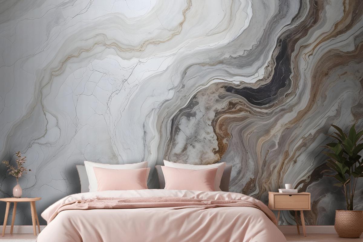 Dark Marble Gray And Brown Waves Bedroom Wallpaper Mural