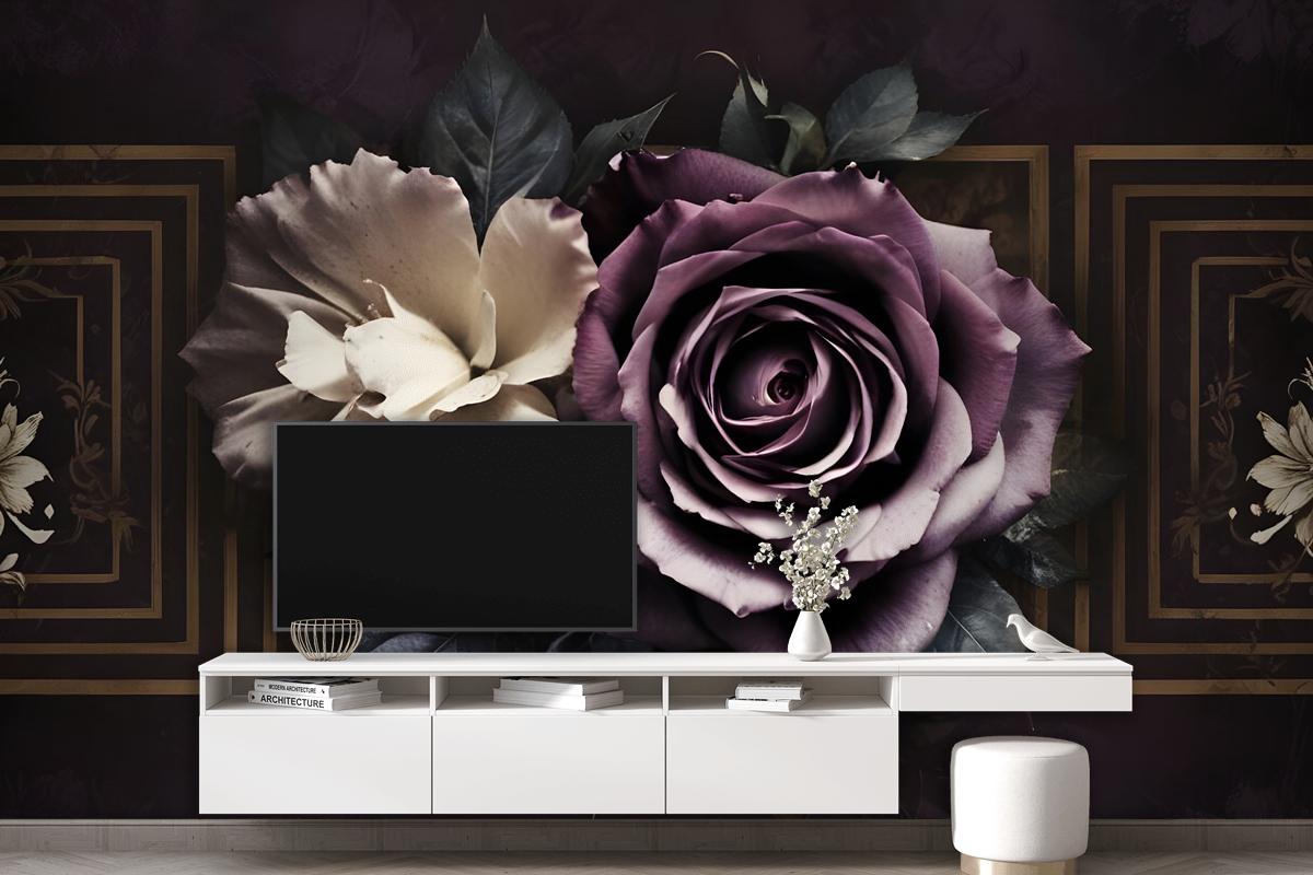 Dark Rose Floral Bedroom Wallpaper Mural