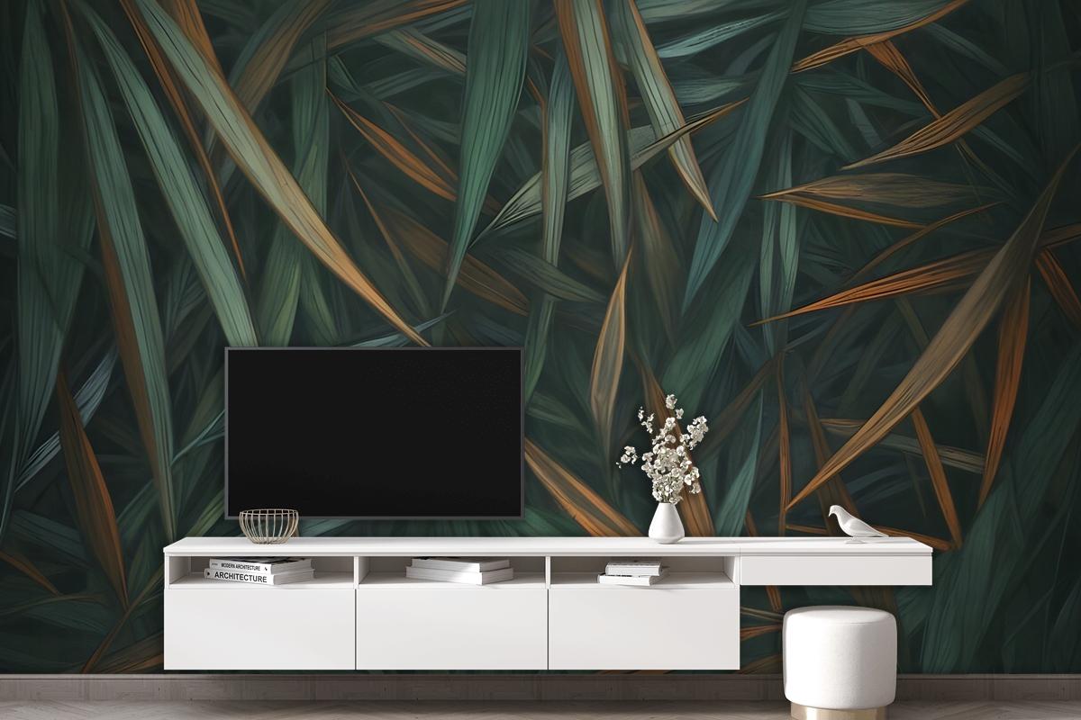 Dark Tropical Exotic Palm Leaf Wallpaper Mural