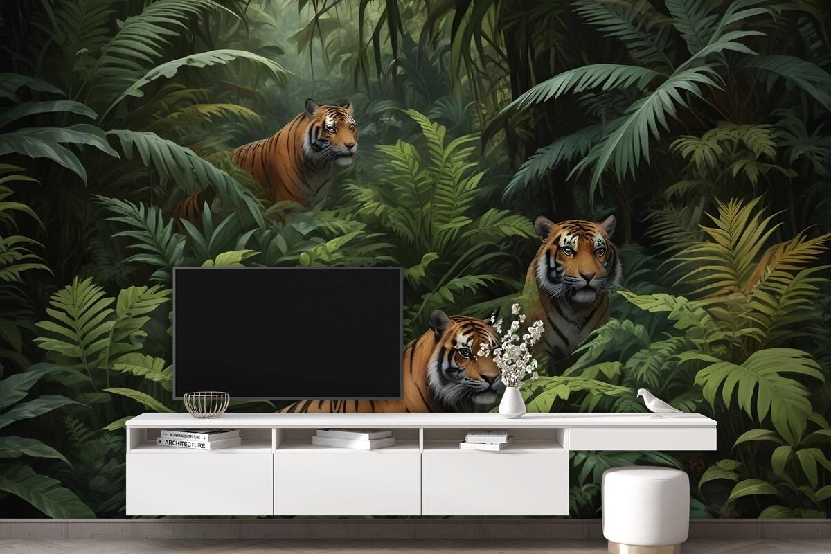 Dark Tropical Trees With Leopards Wallpaper Mural