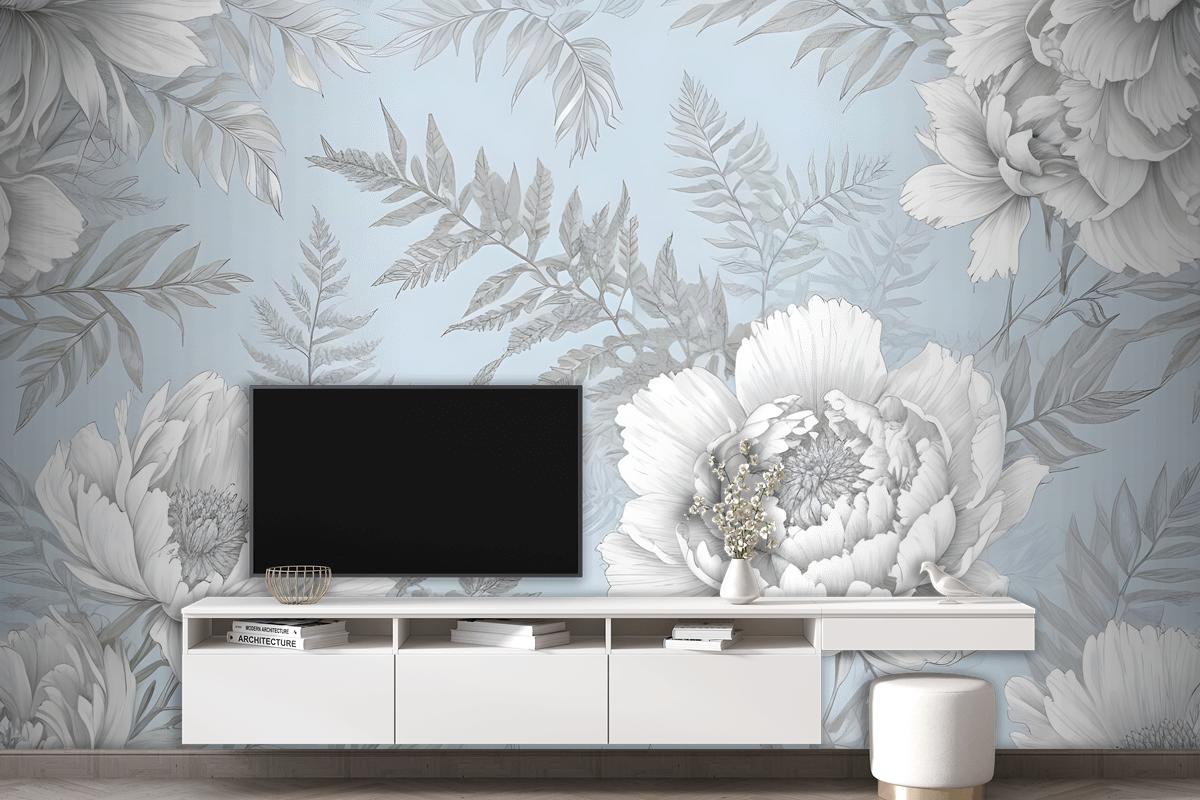 Drawing Floral Bouquet Art Bedroom Wallpaper Mural