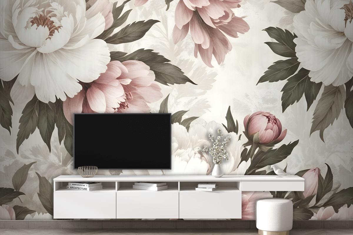 Dutch Pink Peony Floral Bedroom Wallpaper Mural
