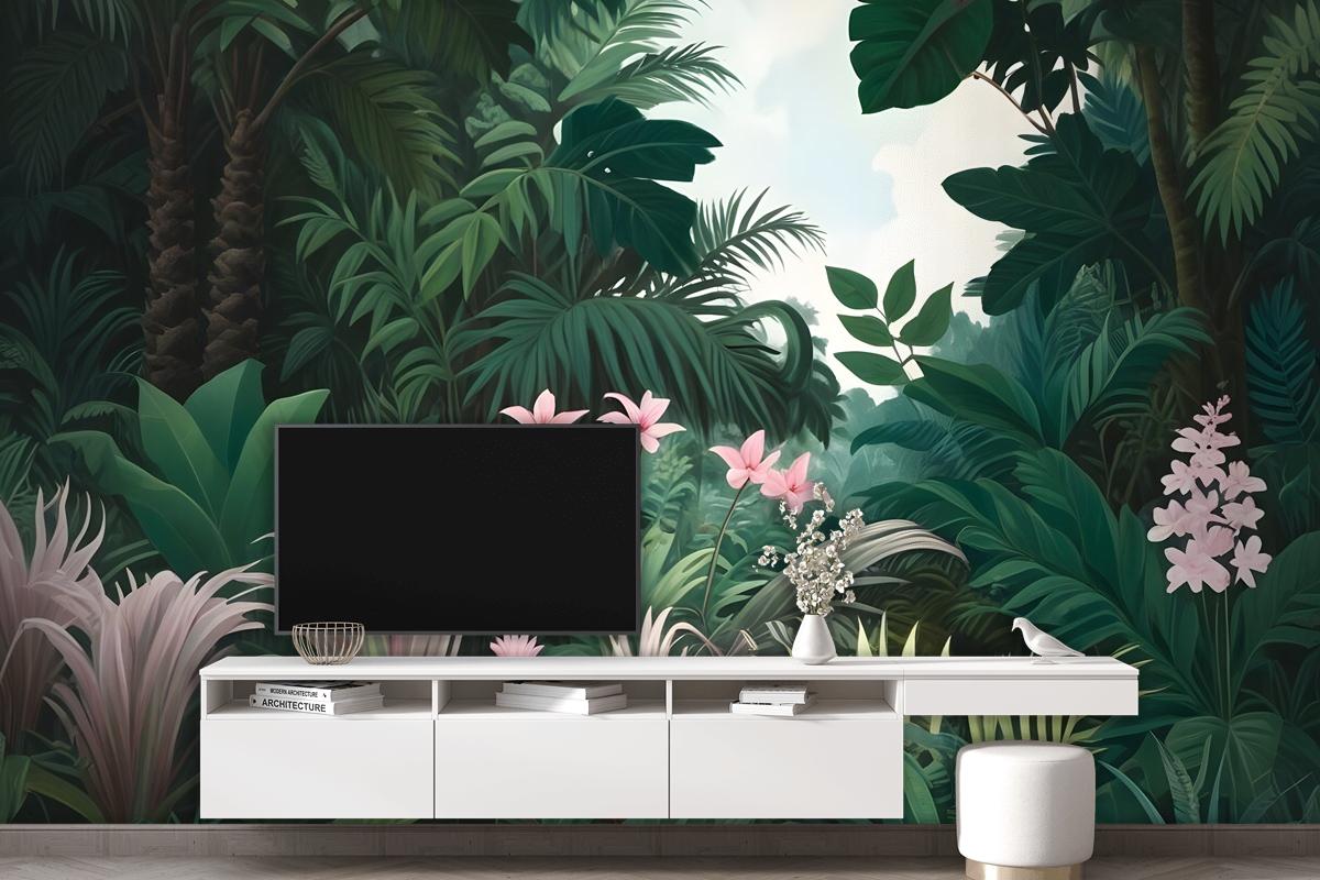 Exotic Forest Painting Landscape Wallpaper Mural