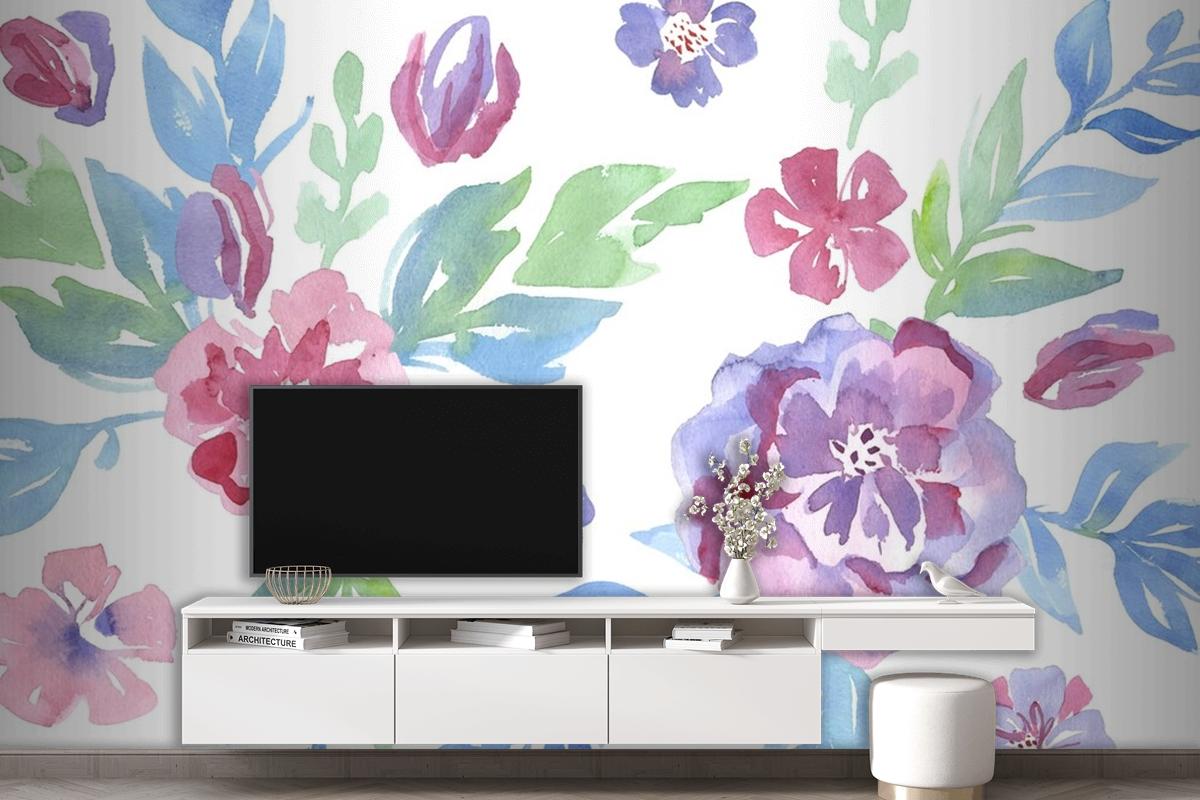 Fashionable Pattern In Watercolor Flowers Wallpaper Mural