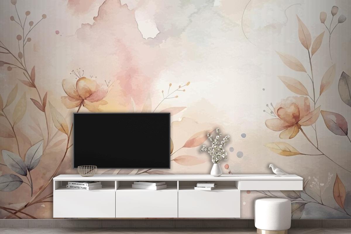 Floral Watercolor Silhouette Background Wallpaper Mural