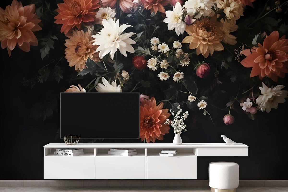 Golden Age Large And Dark Floral Wallpaper Mural
