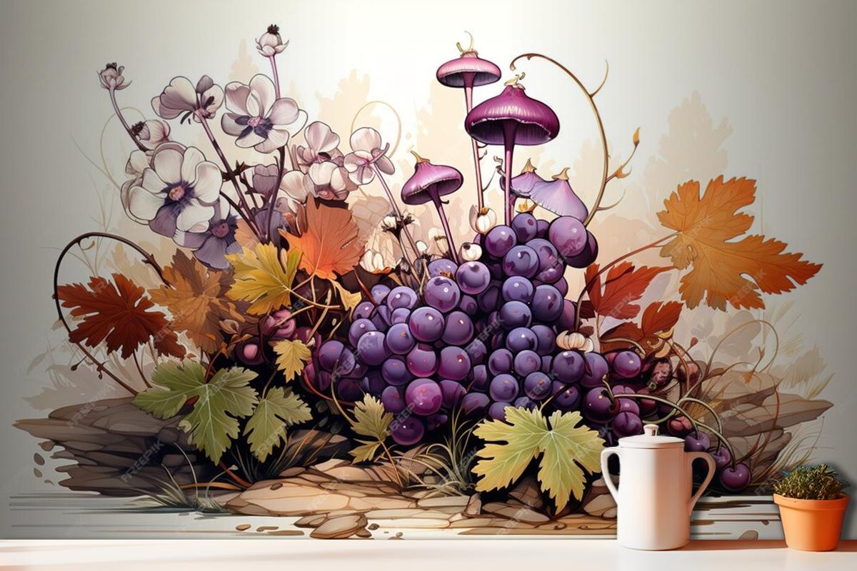 Grapes Seamless Pattern Fruits Background Watercolor Wallpaper Mural