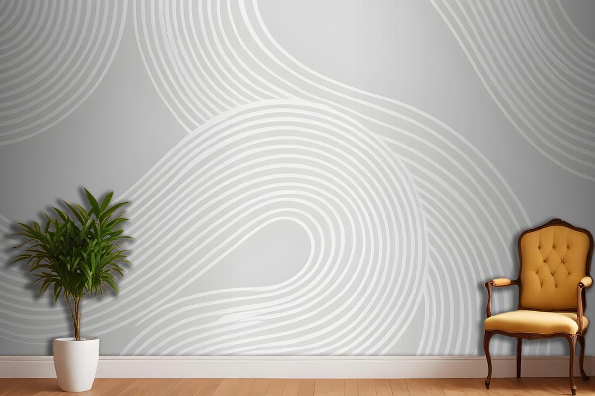 Gray Curvy Lines Modern Zen Garden Wallpaper Mural