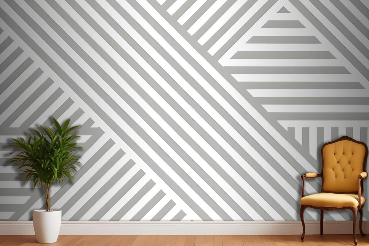 Gray White Diagonal Striped Pattern Wallpaper Mural