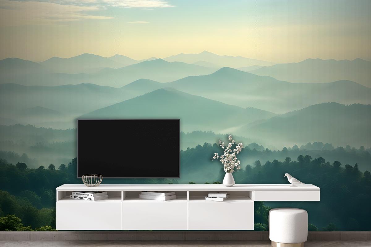 Green Mountain Silhouette Wallpaper Mural