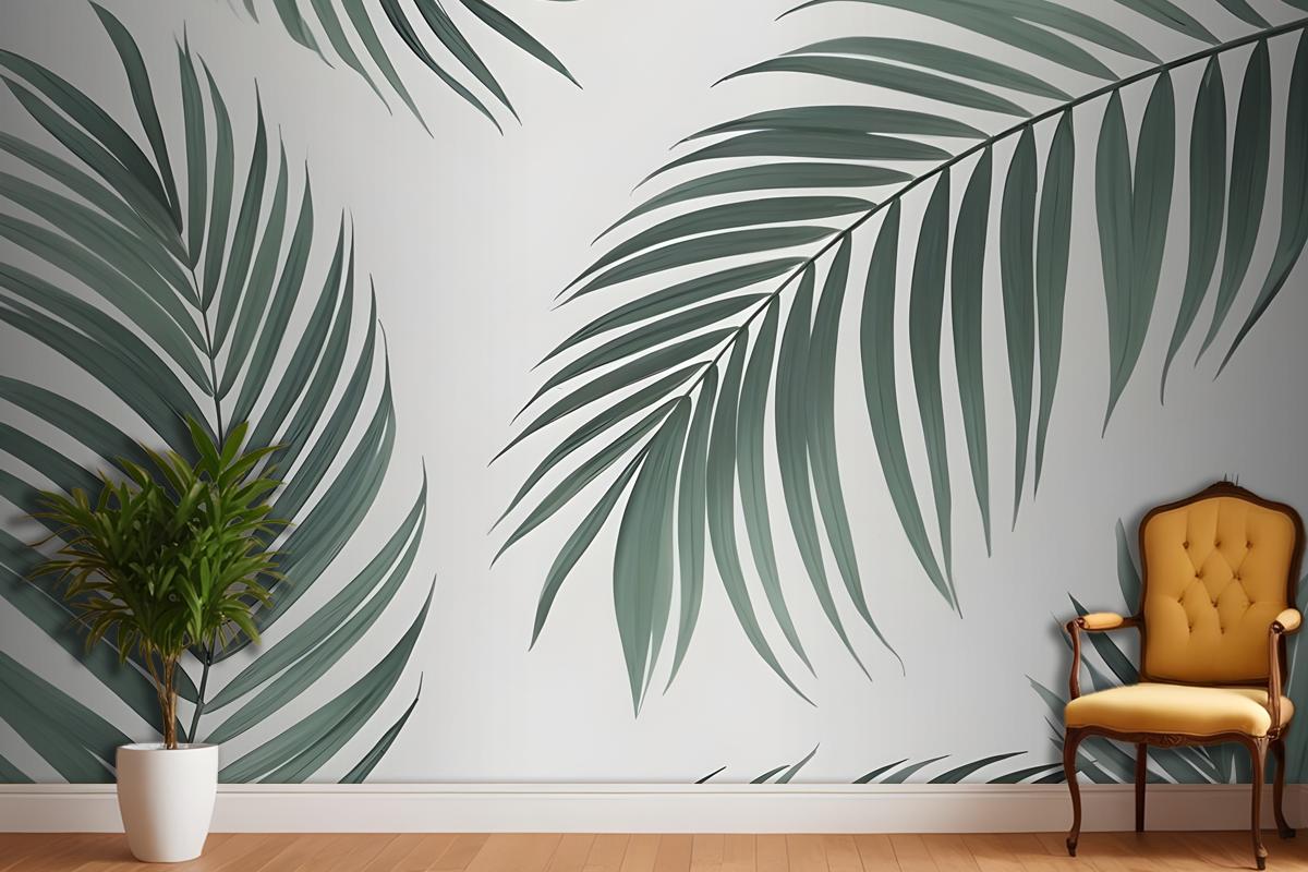 Light Background Palm Leaves Various Shades Green Wallpaper Mural