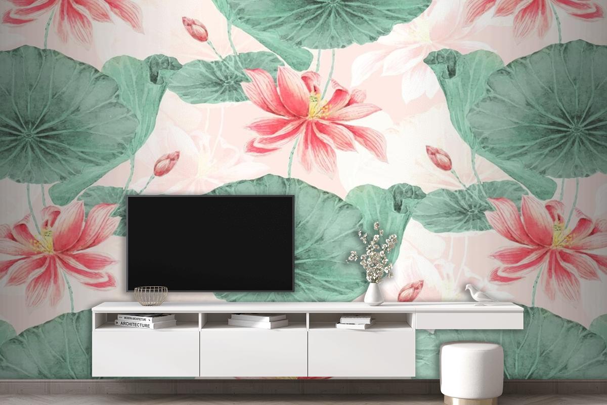 Lotus Pattern Botanical Background Wallpaper Mural