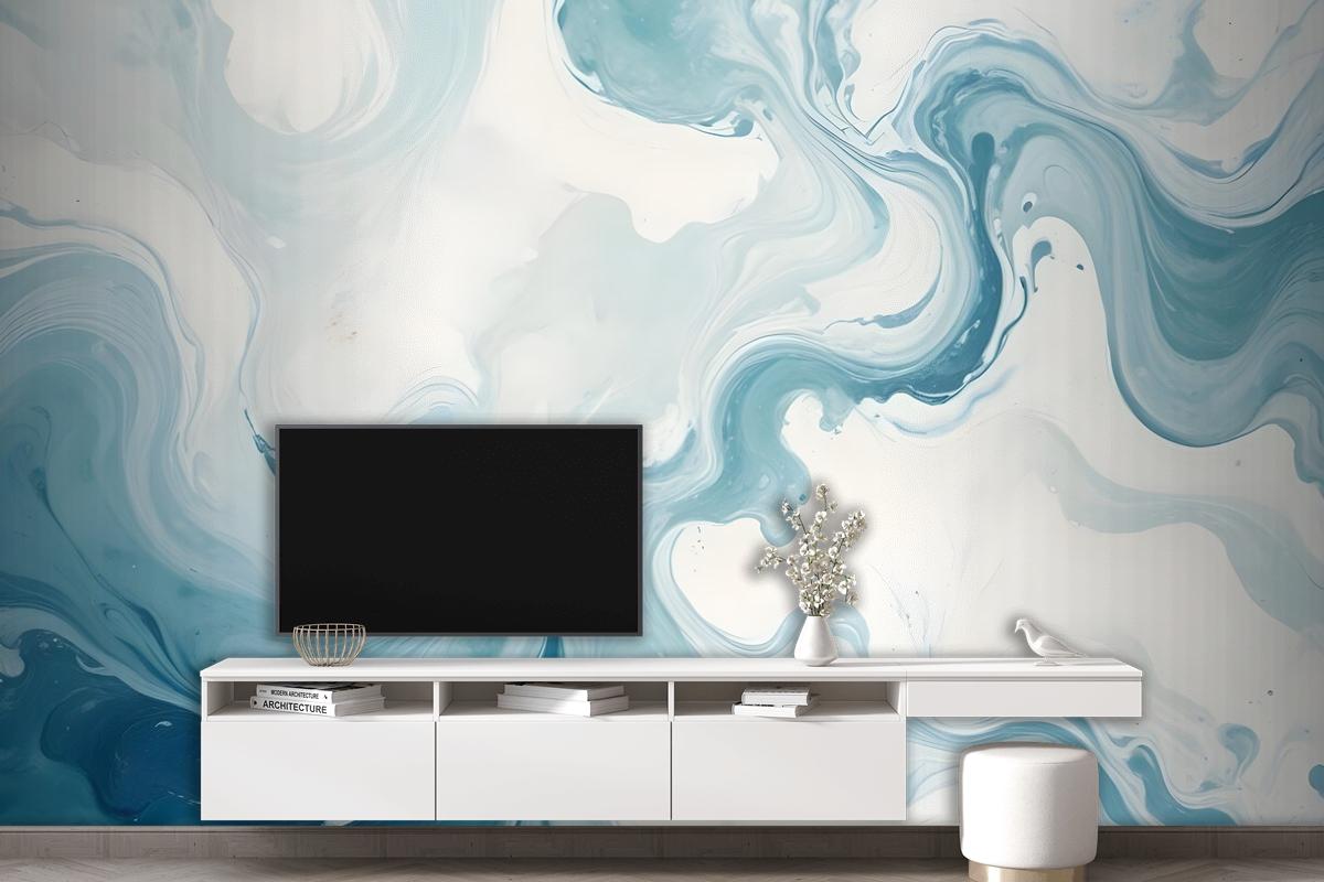 Marble Style Blue Brush Paint Art Wallpaper Mural